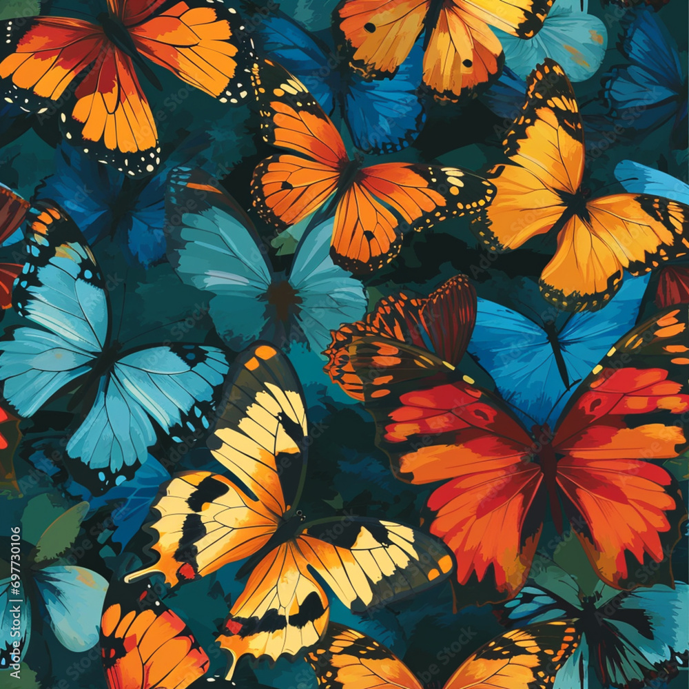 a variety of colorful butterflies on a dark background