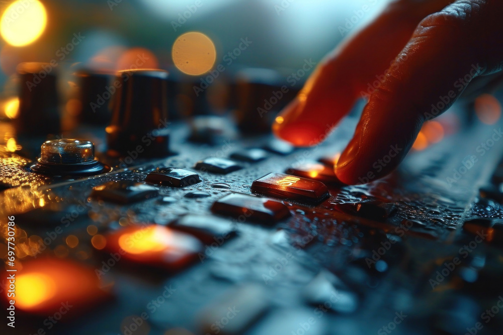close-up scene where a thumb is delicately pressing on a button that symbolizes control over the world close-up scene where a thumb is delicately pressing on a button that symbolizes control over the world
