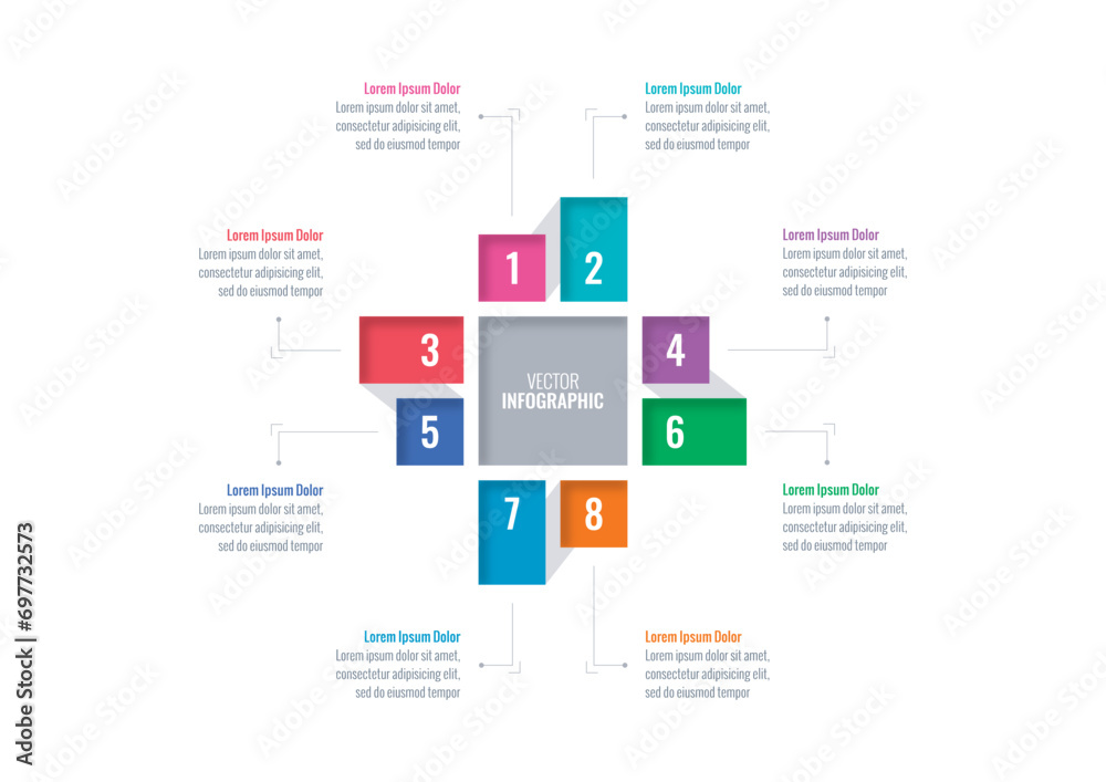 colored squares, colored rectangles infographic template. business, education, annual report, internet, magazine infographic template. eight options infographic template
