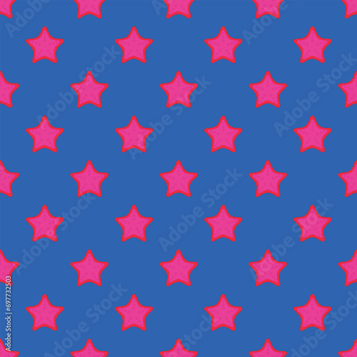 Seastar seamless pattern on the blue background