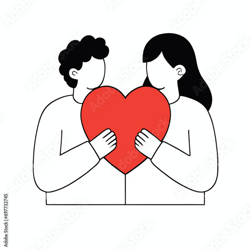 couple with heart in hands,flat vector illustration