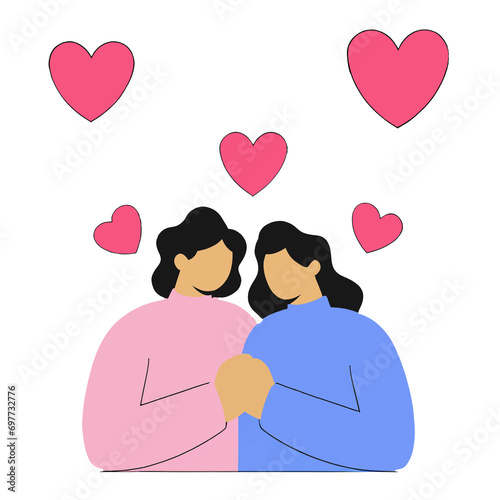 A girl fall in love with each other,Valentine,Heart, Flat vector illustration
