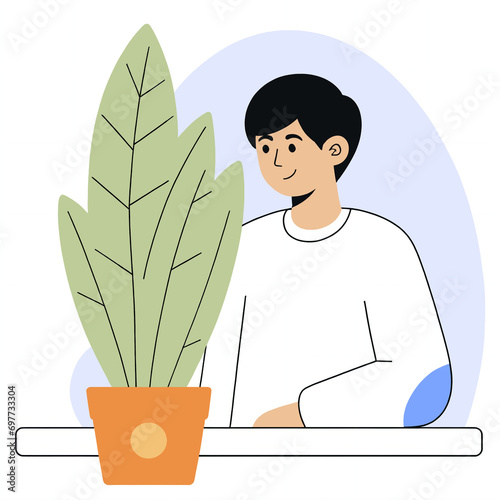 A person with his plant,Nature and Wellness ,Flat vector illustration
