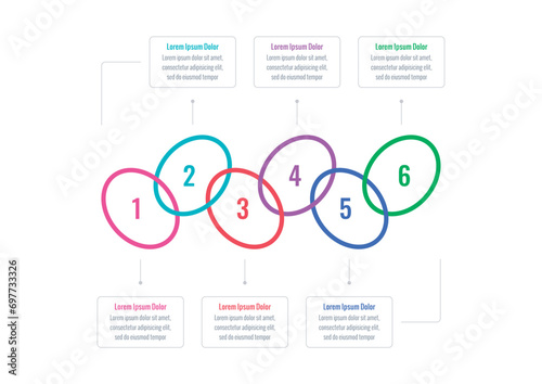 colorful ellipses infographic template. six steps infographic template. internet, business, book, education, annual report, magazine infographic template