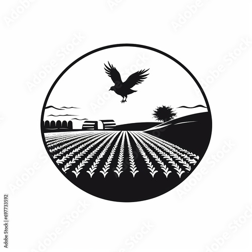 Agriculture Farm silhouette, flat black logo, , black and white