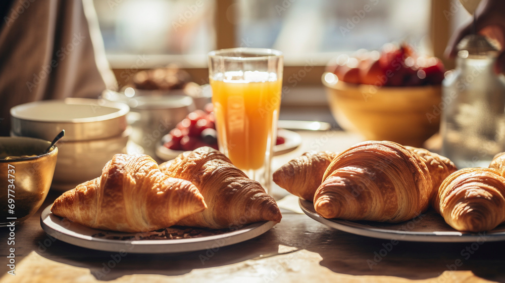 Morning Pleasures: Croissants on the Breakfast Platter, Generative AI Morning Pleasures: Croissants on the Breakfast Platter, Generative AI