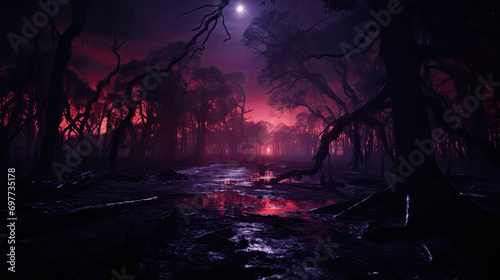 night forest with moon