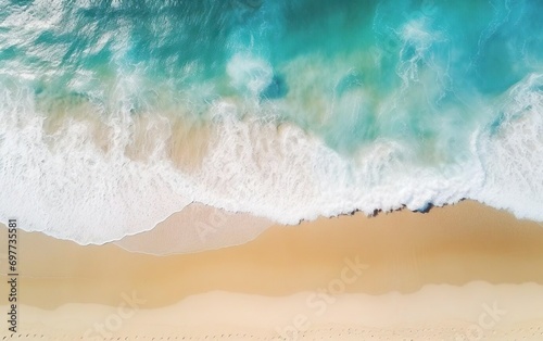 Ocean wave, top view banner. Spectacular drone photo of beach for refreshing and calmness concept. Flat lay poster. AI Generative. © your_inspiration