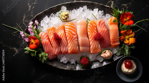 Top-Down Bliss: Savoring Exquisite Sushi and Sashimi Delights, Generative AI