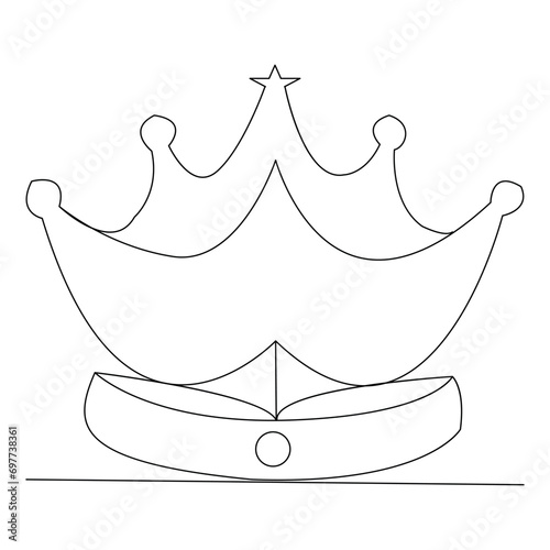Single line continuous drawing of king crown outline vector illustration