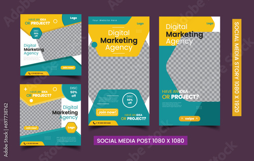 Set of Editable minimal square banner template. digital business marketing banner for social media post templat