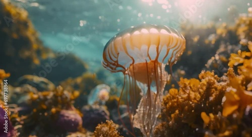 jellyfish swimming in the sea footage photo