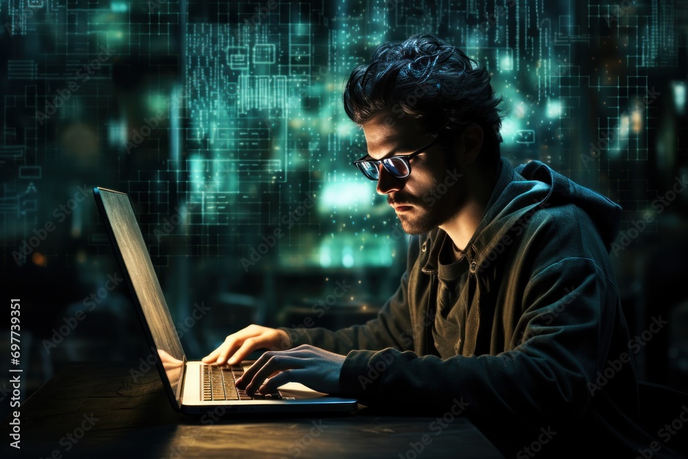 ai, business, engineer, network, technology, innovation, professional, artificial intelligence, developer, development. close up to software engineer, looking at laptop for find some error to fix it. ai, business, engineer, network, technology, innovation, professional, artificial intelligence, developer, development. close up to software engineer, looking at laptop for find some error to fix it.