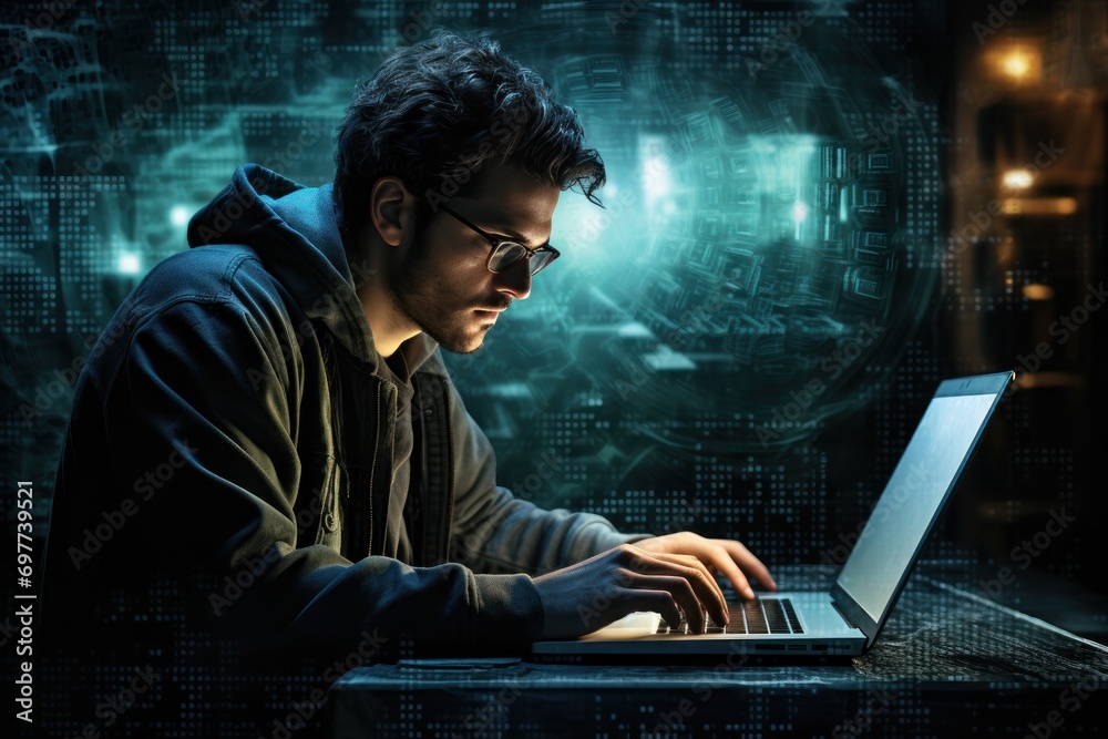 ai, business, engineer, network, technology, innovation, professional, artificial intelligence, developer, development. close up to software engineer, looking at laptop for find some error to fix it. ai, business, engineer, network, technology, innovation, professional, artificial intelligence, developer, development. close up to software engineer, looking at laptop for find some error to fix it.