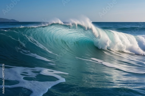Beautiful big waves of the ocean or the sea in the summer bright blue © Dhiandra