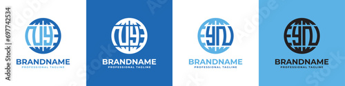 Letter NY and YN Globe Logo Set, suitable for any business with NY or YN initials.