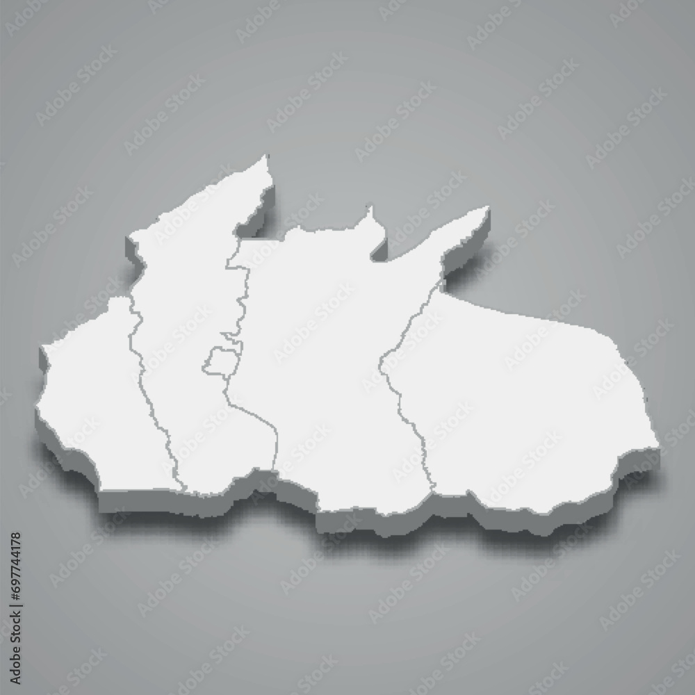 3d isometric map of Ruvuma is a region of Tanzania