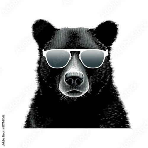 Stylish Black Bear with Sunglasses PNG