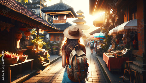 Fototapeta Naklejka Na Ścianę i Meble -  a girl traveler on a city street in india