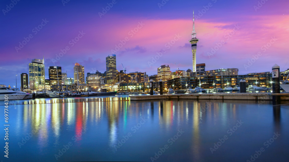 Auckland city elevated viw at sunrise, New Zealand