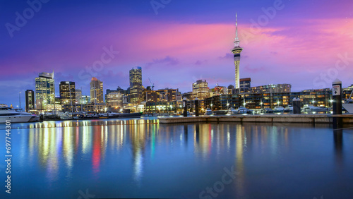 Auckland city elevated viw at sunrise, New Zealand