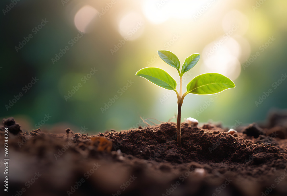 Growth of young plant in earth, life in nature spring, ai generative Growth of young plant in earth, life in nature spring, ai generative