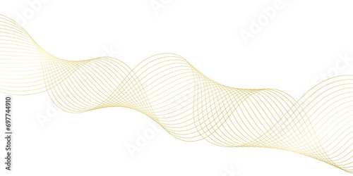 Abstract background with golden waves for banner. Medium banner size. Vector background with lines. Element for design isolated on white. Gold, metal, luxury. Holiday, celebration, card