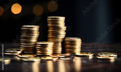 Financial Growth: Stacks of Coins Depicting Wealth Accumulation