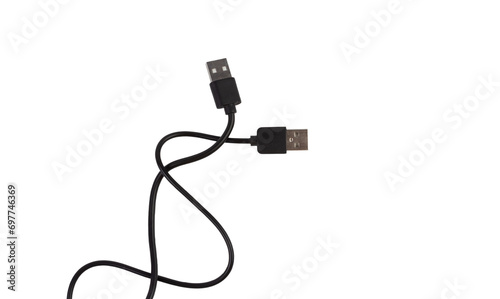 Two black usb cables on white background