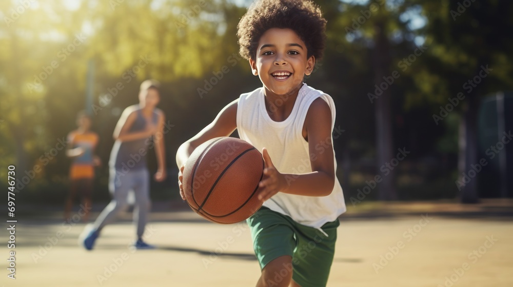 Portrait of african american boy with basketball ball on playground Portrait of african american boy with basketball ball on playground