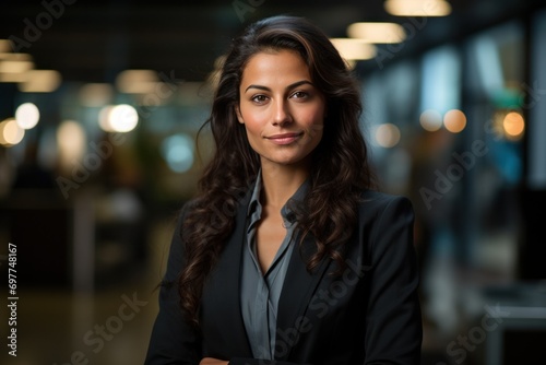 portrait  business  businesswoman  office  opportunity  co-worker  working space  leadership  smile  elegance. portrait image is close up businesswoman at working space. behind have office asset.