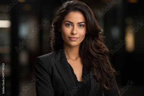 portrait  business  businesswoman  office  opportunity  co-worker  working space  leadership  smile  elegance. portrait image is close up businesswoman at working space. behind have office asset.