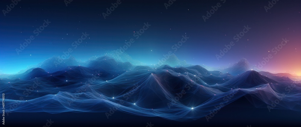 cyber, data, landscape, network, 3d illustration, analysis, artificial intelligence, geo, land, mountain. terrain-like surface three-dimensional peaks and valleys of data generated surface via AI. - obrazy, fototapety, plakaty 