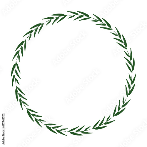 Circle floral green eucalyptus twigs  drawn frame vector illustration. Hand drawn wreath leaves.