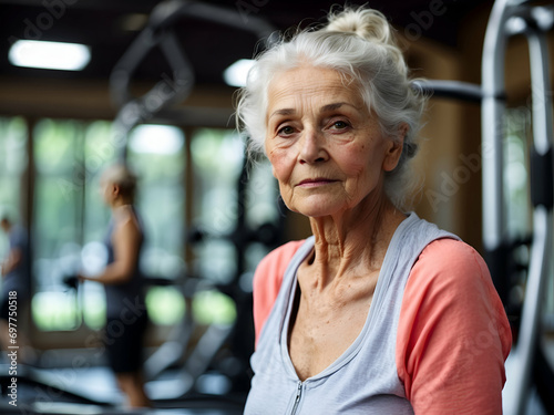 old woman, grandmother exercising, running, gym, Healthy ageing