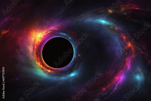 Black hole, illustration of a multicolored singularity in outer space abstract fictional bright cosmic background