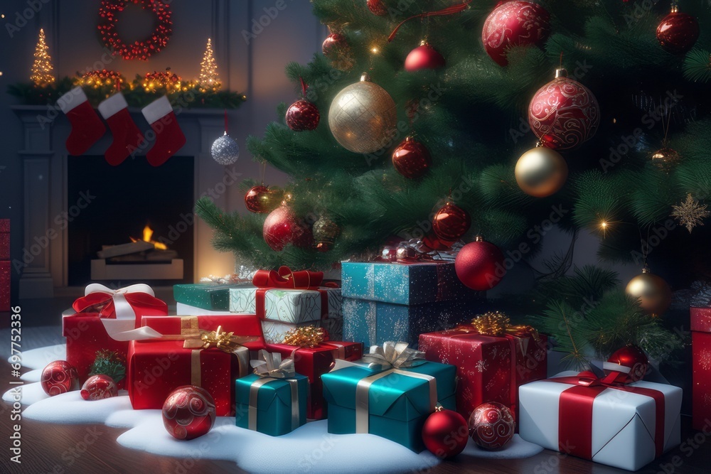 christmas tree and gifts created with generative AI software