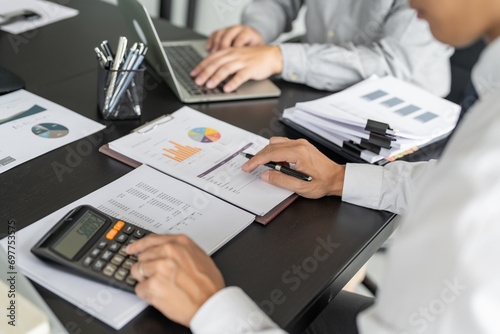 Auditor or internal revenue service staff, Business women checking annual financial statements of company. Audit Concept photo