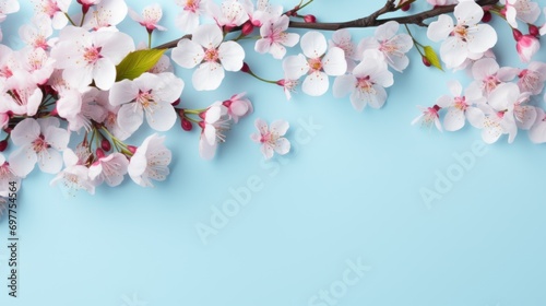 Beautiful cherry blossoms on blue background