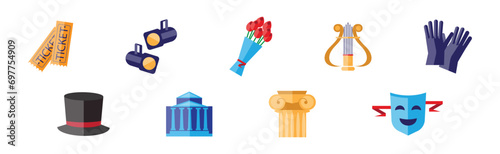 Theatre Acting Performance Flat Icons and Object Vector Set