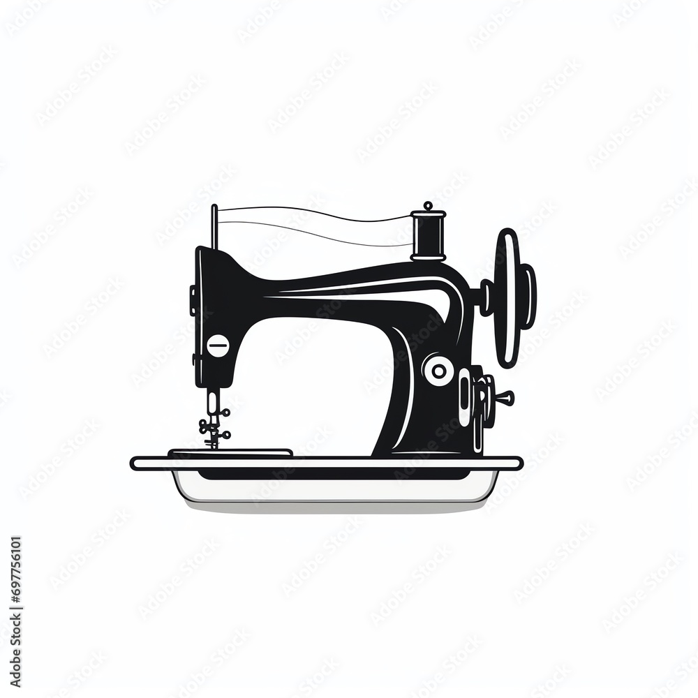 a black and white drawing of a sewing machine