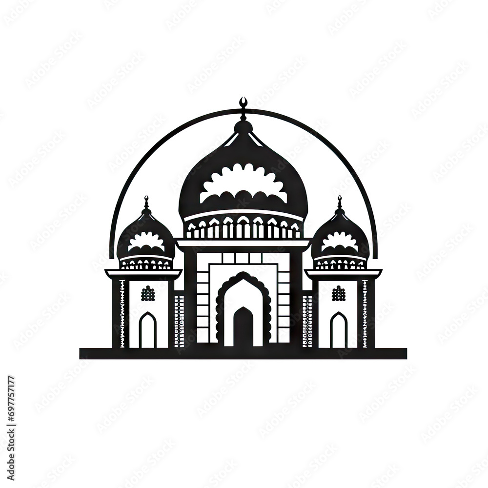 Persian Temple Icon, Asia Palace Isolated, Ancient Mosque Silhouette, Historical Persian Castle Minimal