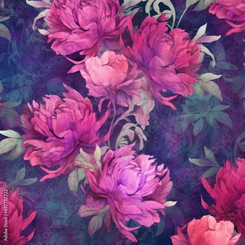 Peony Midnight Digital Paper dark pink and purple gard on dark background,generated with AI. High quality photo