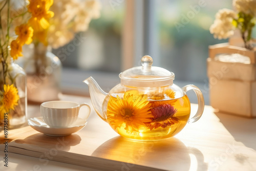 Glass Teapot Brewing Nature's Floral Charm