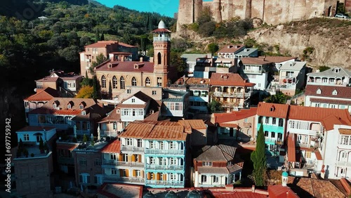 Beautiful morning cityscape of old Tbilisi at sunny day . photo