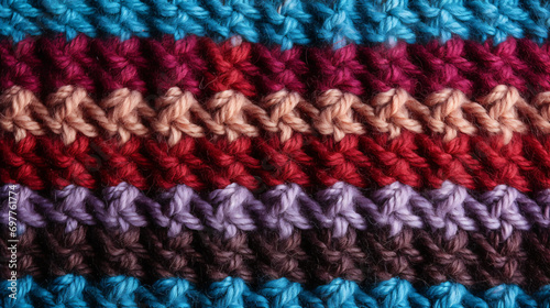 Colourful chequered fabric crafted from assorted yarns for handicrafts, hobbies and knitting  close-up shot as background. © ckybe