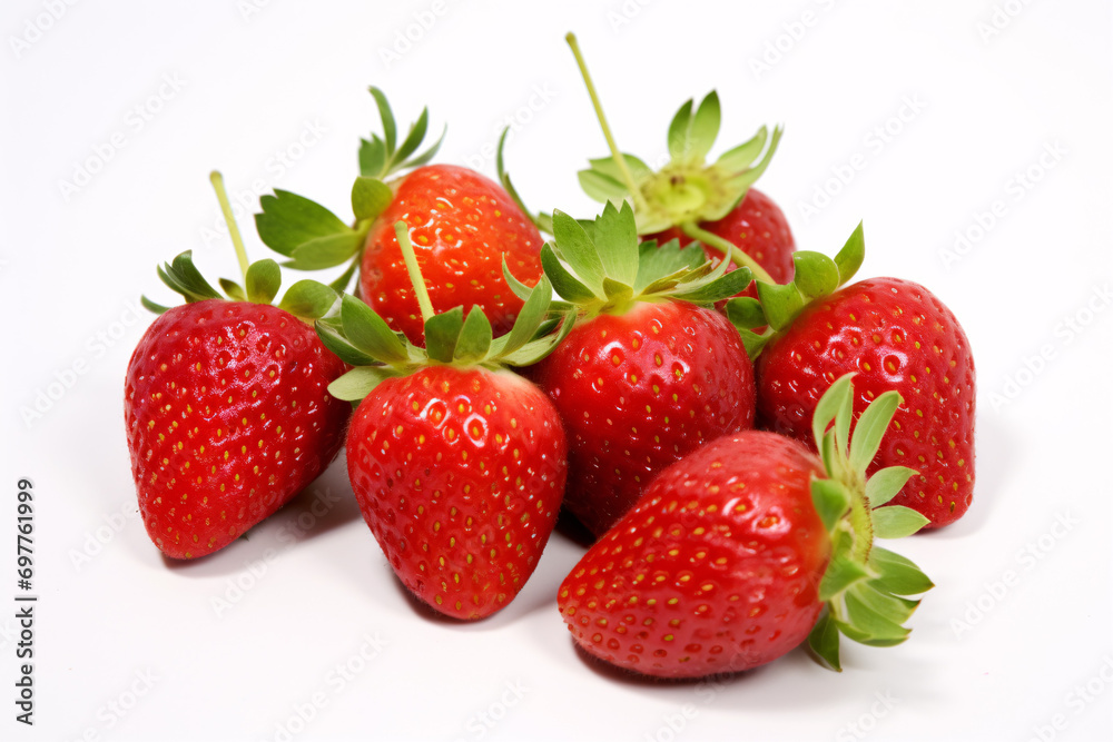 Ripe, scarlet and flavorful strawberries isolated on a snowy background. Ripe, scarlet and flavorful strawberries isolated on a snowy background.