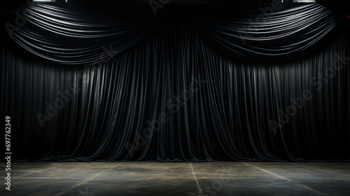 Classic banner with black theater curtains. Award ceremony background. Modern dark background with copy space. Generative AI