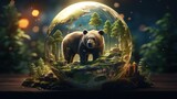 Grizzly bear in a glass sphere.