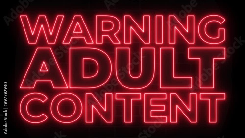 Warning Adult Content Neon Sign on Brick Wall Background photo